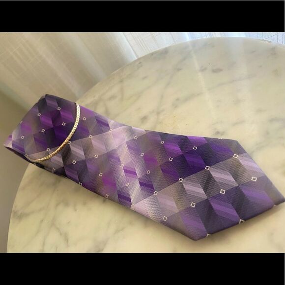 Pierre Cardin Purple Plum Bespoke Geometric Tie - Picture 7 of 14